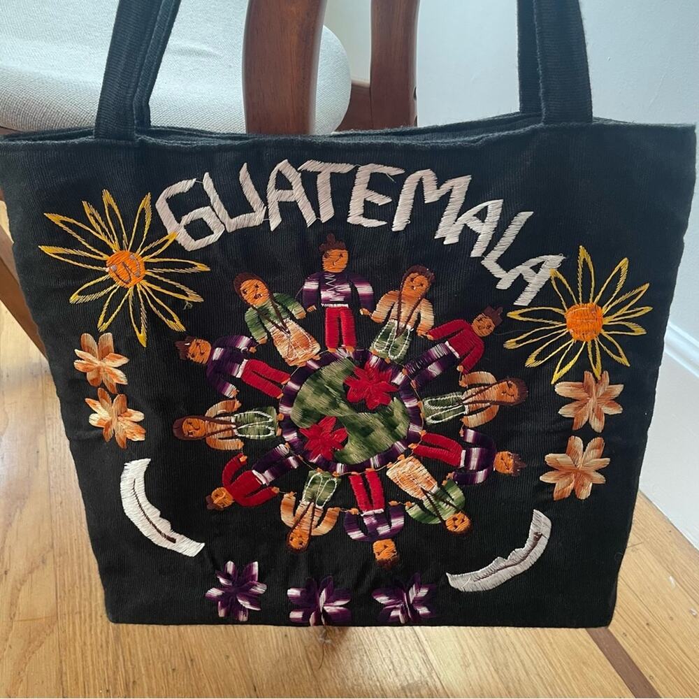 Vintage Guatemalan Embroidered Tote Bag Handmade in Guatemala Handwoven